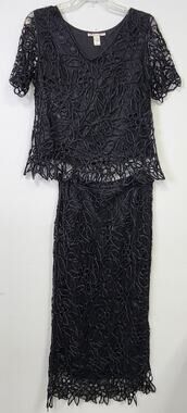 Vintage Silken Poetry Black Silk & Hand Crochet 2 piece set